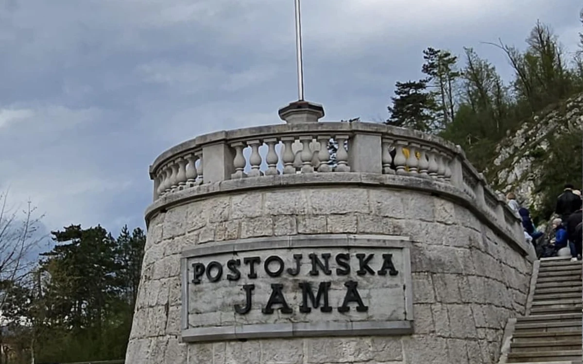 The entrance to the cave at Postojna, nine kilometres from the castle in the cliff
